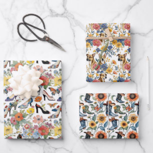 Florals With Heels Boots and Dogs Wrapping Paper Sheets