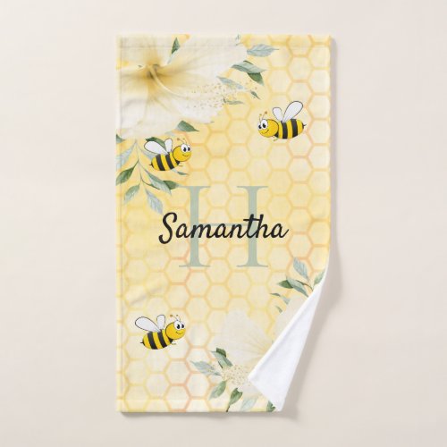 Florals Yellow honeycomb sweet bees monogram Bath Towel Set