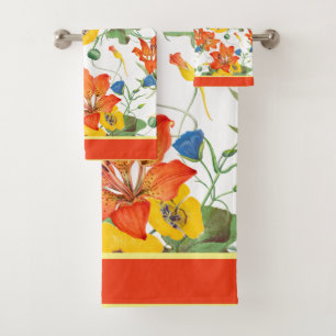 Florals Yellow, Orange, Blue Bath Towel Set