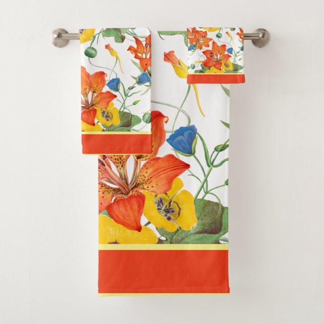 Florals Yellow, Orange, Blue   Bath Towel Set (Insitu)