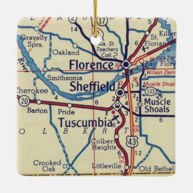 Florence AL Vintage Map Ceramic Ornament (Back)