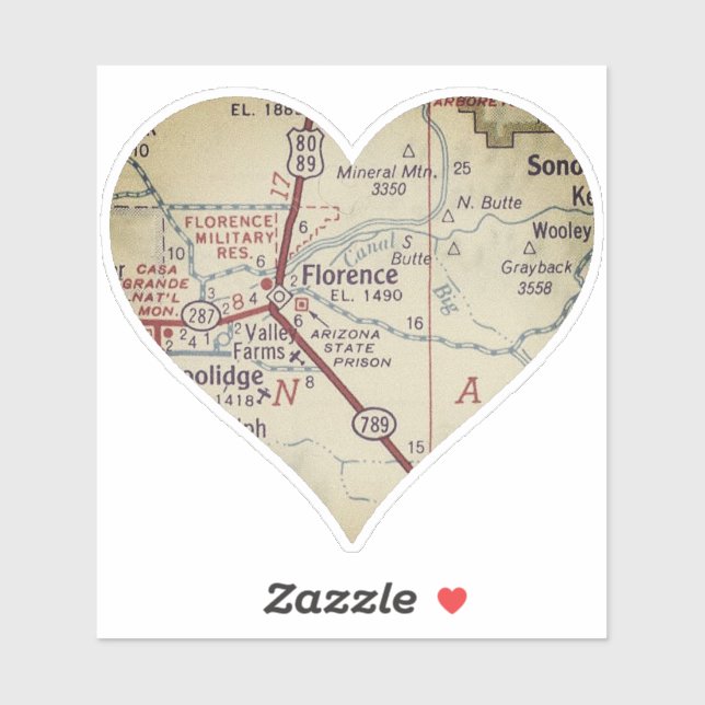 Florence Arizona Vintage Map Sticker (Sheet)