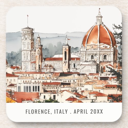 Florence Cathedral Italy Watercolor Italian Travel Beverage Coaster