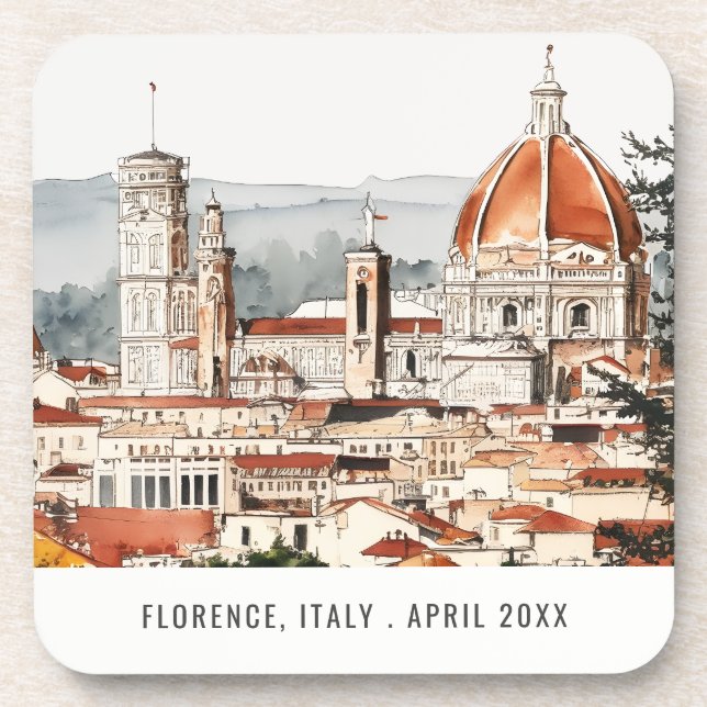 Florence Cathedral Italy Watercolor Italian Travel Beverage Coaster (Front)