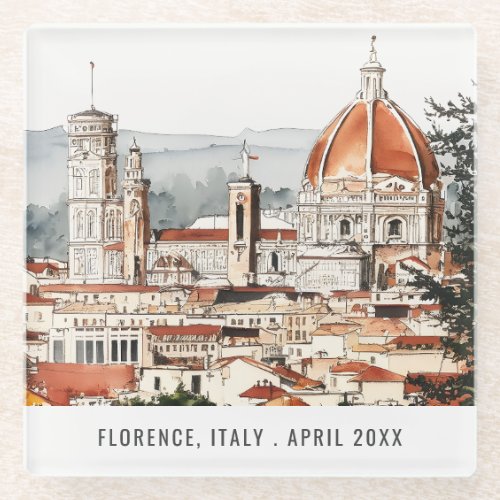 Florence Cathedral Italy Watercolor Italian Travel Glass Coaster