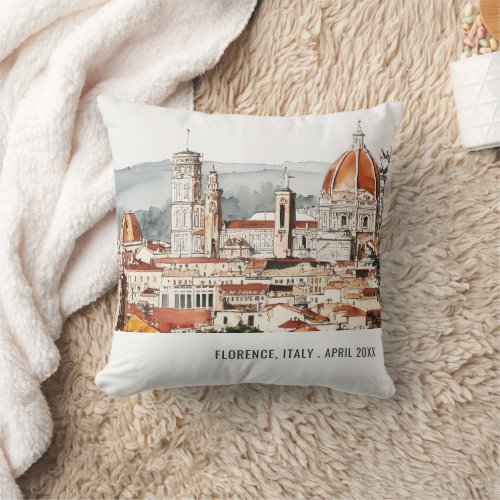 Florence Cathedral Italy Watercolor Italian Travel Throw Pillow