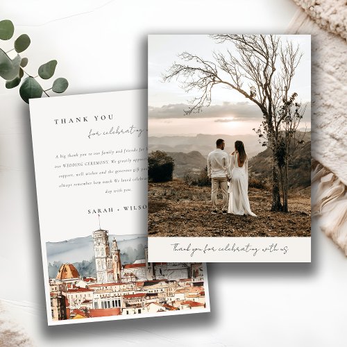 Florence Cathedral Italy Watercolor Wedding Photo Thank You Card