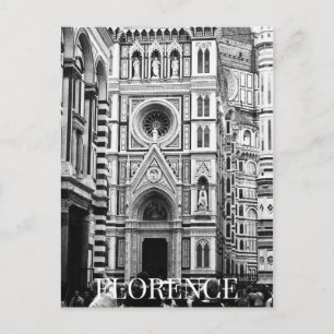 Florence Cathedral + Tourists Italy BW Postcard
