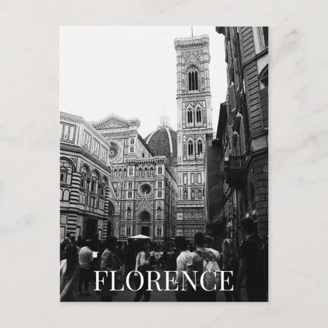 Florence Cathedral + Tourists Italy (BW) Postcard (Front)