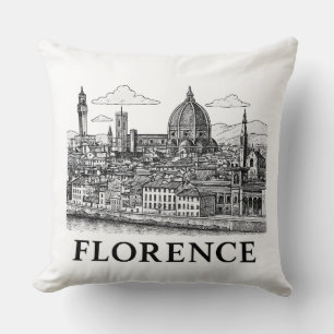 Florence Cityscape – Duomo Cathedral Line Art Throw Pillow