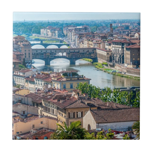 Florence cityscape - Ponte Vecchio over Arno river Ceramic Tile (Front)