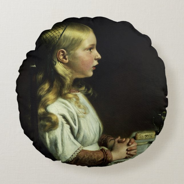 Florence Cope Saying Grace at Dinnertime Round Pillow (Front)