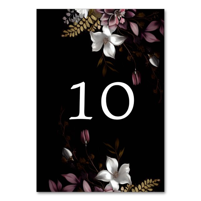 Florence Dark Floral Wedding Table Number (Front)