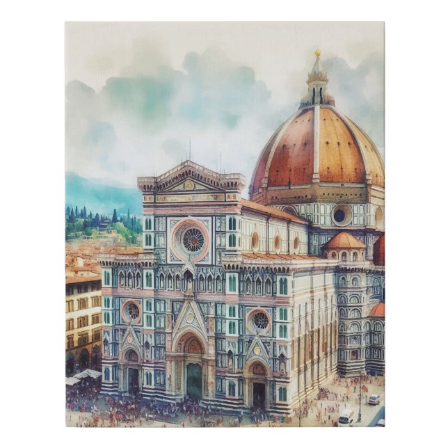 Florence Duomo Italy Watercolor Faux Canvas Print (Front)