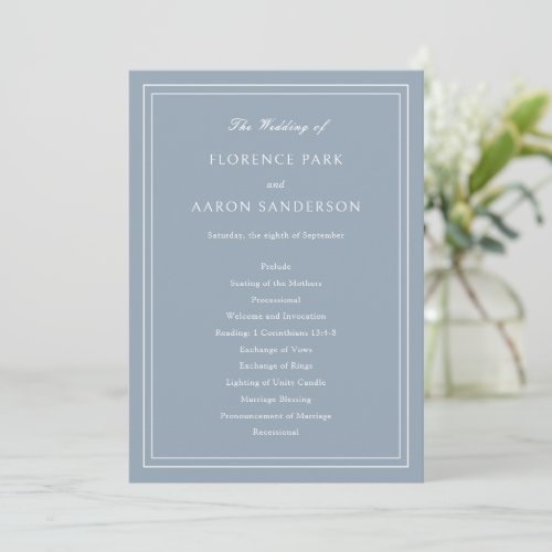 Florence Dusty Blue Elegant Wedding Program