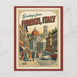 Florence Firenze Italy Greetings Retro Postcard
