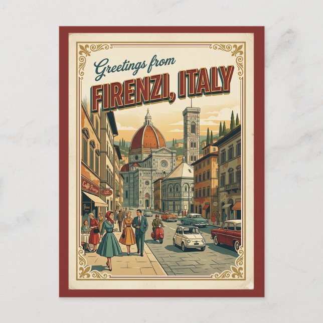 Florence Firenze Italy Greetings Retro Postcard (Front)