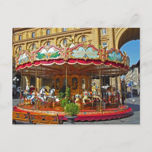 Florence Italy Antique Carousel Postcard