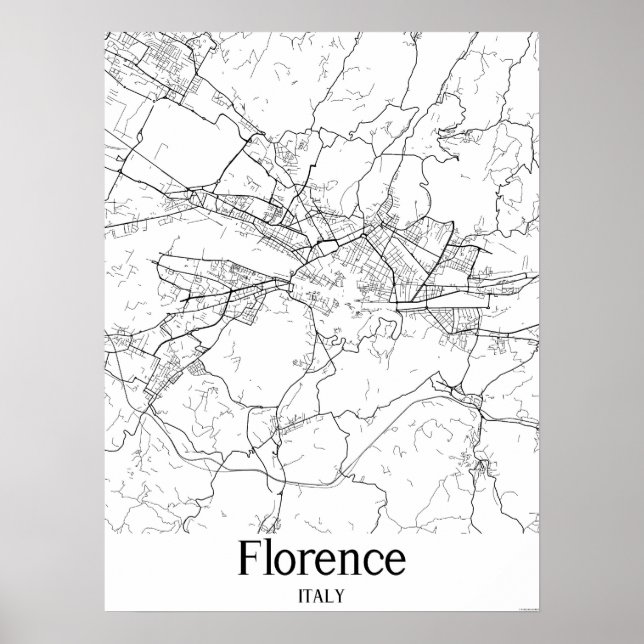 Florence Italy Black and White City Map Poster (Front)