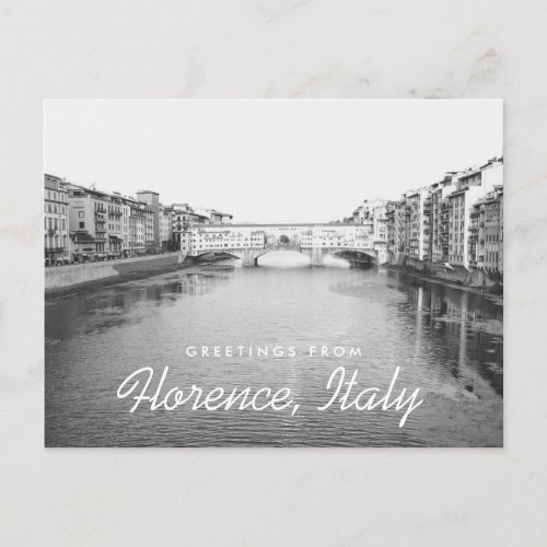 Florence Italy Black  White Ponte Vecchio Bridge Postcard