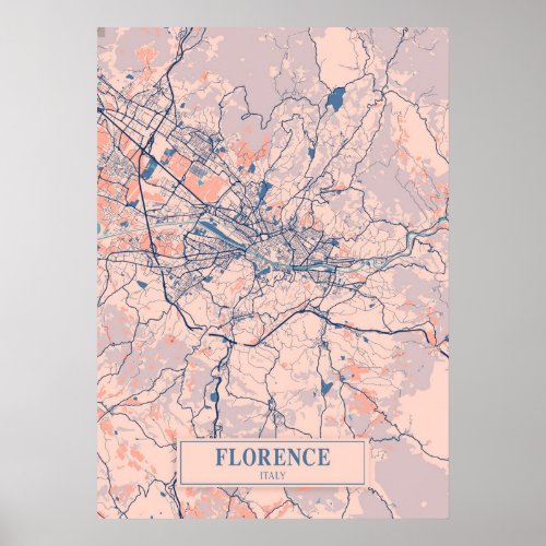 Florence _ Italy Breezy City Map  Poster