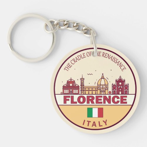 Florence Italy City Skyline Emblem Keychain