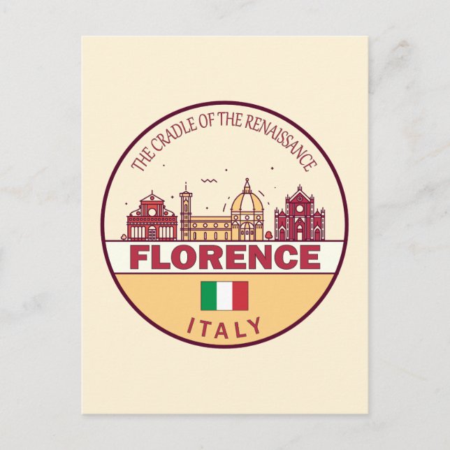 Florence Italy City Skyline Emblem Postcard (Front)