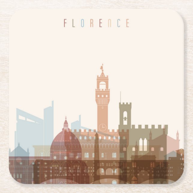 Florence, Italy | City Skyline Square Paper Coaster (Front)