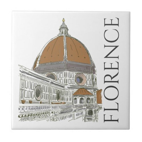 Florence Italy Duomo Cathedral Pen and Ink Drawing Ceramic Tile