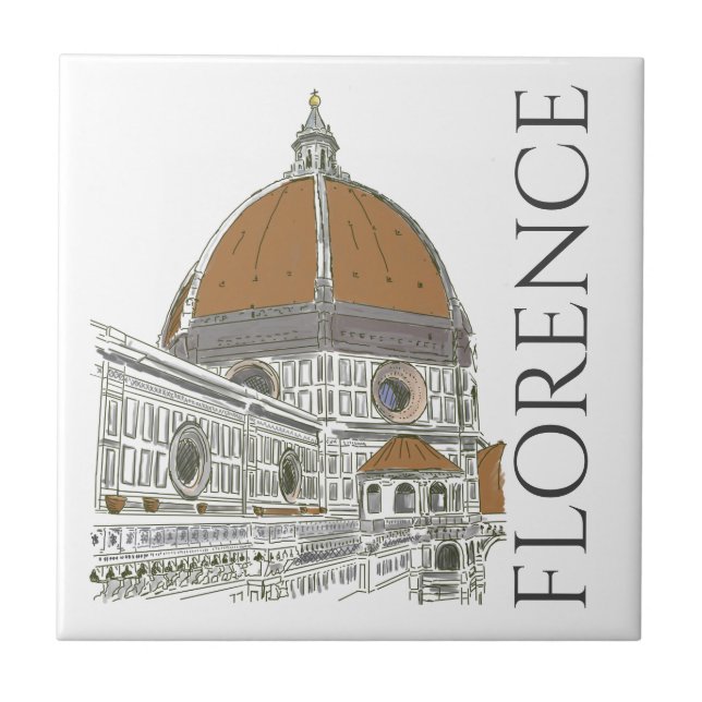 Florence Italy Duomo Cathedral Pen and Ink Drawing Ceramic Tile (Front)