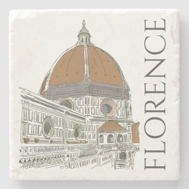 Florence Italy Duomo Cathedral Pen and Ink Drawing Stone Coaster (Front)