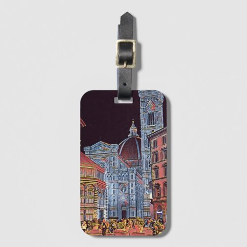 Florence Italy Duomo di Firenze Street Scene Art Luggage Tag