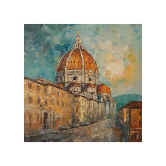 Florence, Italy | Duomo | Oil Painting Style Wood Wall Art (Front)