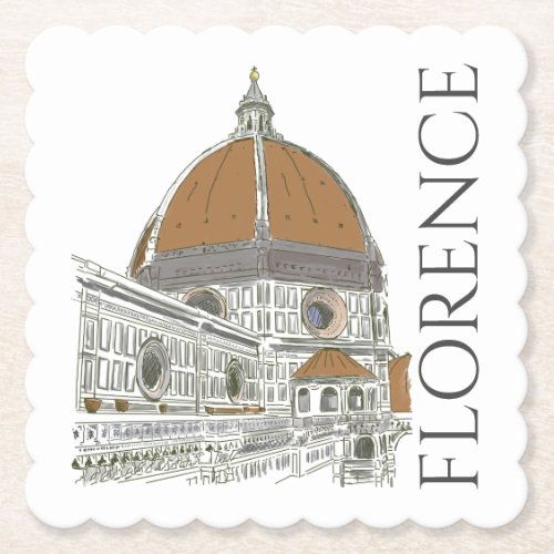Florence Italy Duomo Pen and Ink Illustration Paper Coaster