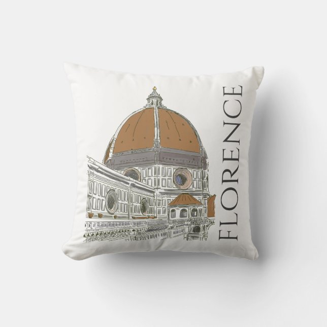 Florence Italy Duomo Pen and Ink Illustration Throw Pillow (Front)