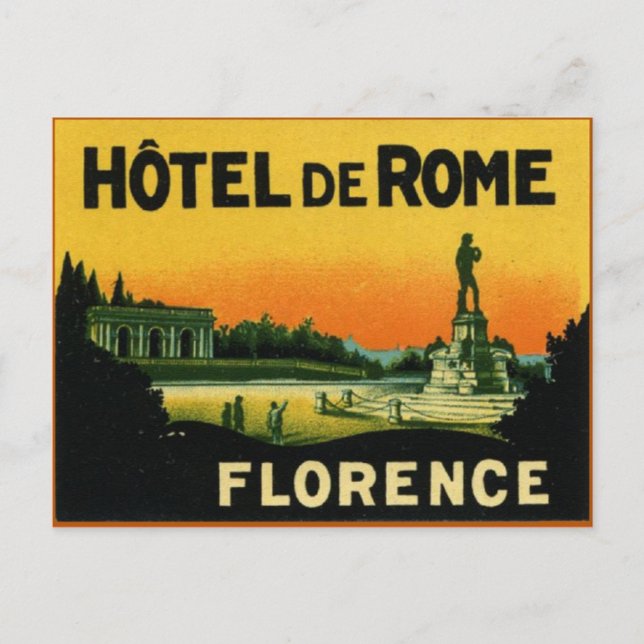 Florence Italy HOTEL DeROME Postcard (Front)