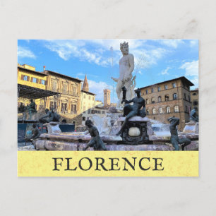 Florence Italy Neptune Fountain Italian Travel Postcard