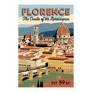 Florence Italy Retro Cityscape Travel  Poster