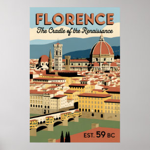 Florence Italy Retro Cityscape Travel  Poster