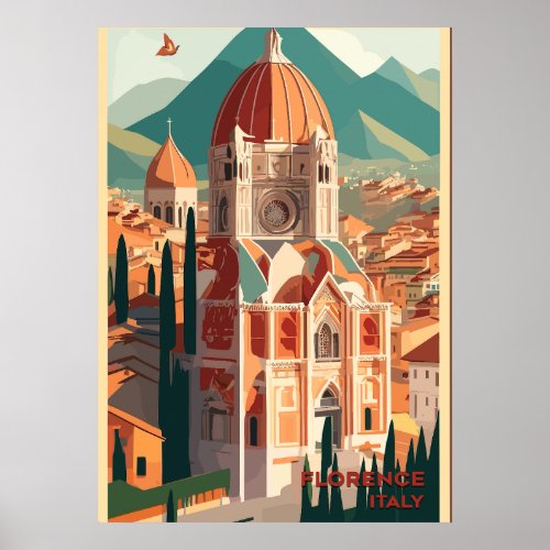 Florence Italy Retro Poster Vintage Travel Art
