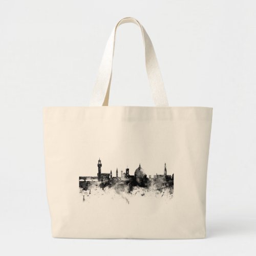 Florence Italy Skyline Black White Large Tote Bag