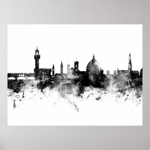 Florence Italy Skyline Black White Poster