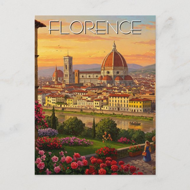 Florence Italy Skyline Sunset Postcard (Front)