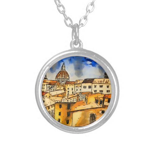 Florence Italy  Square     Silver Plated Necklace