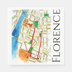 Florence Italy Street Map Full Color Illustration Napkins