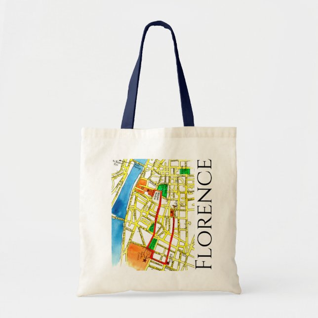Florence Italy Street Map in Watercolor Tote Bag (Front)