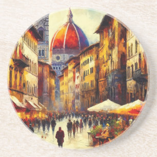 Florence, Italy Street with Duomo Painting Coaster