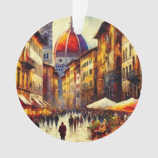 Florence, Italy Street with Duomo Painting Ornament (Front)