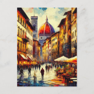 Florence, Italy Street with Duomo Painting Postcard
