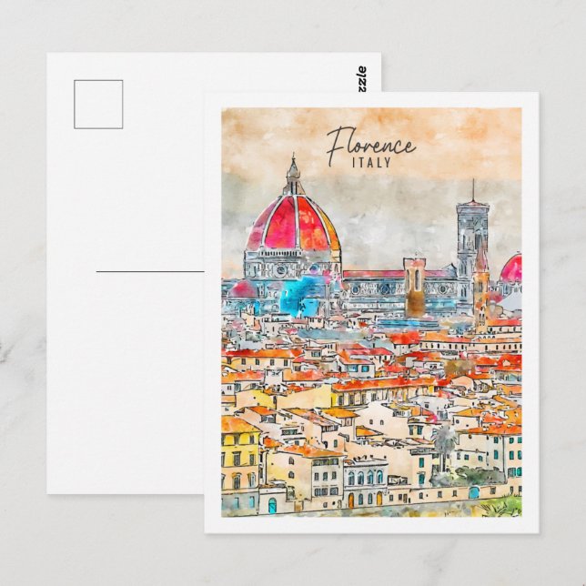 Florence Italy Travel Place Watercolor Postcard (Front/Back)